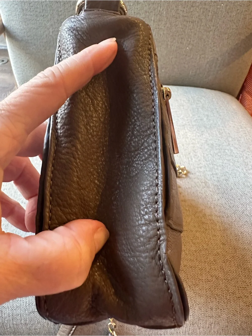 Kelsi Dagger Brown Leather Crossbody Bag with Gold Stud Accents and Chain Strap